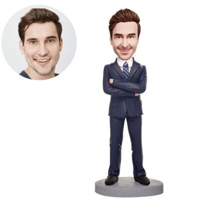 Blue Suit Businessman Custom Bobblehead Custom 3D Collectible Best Boss Gifts