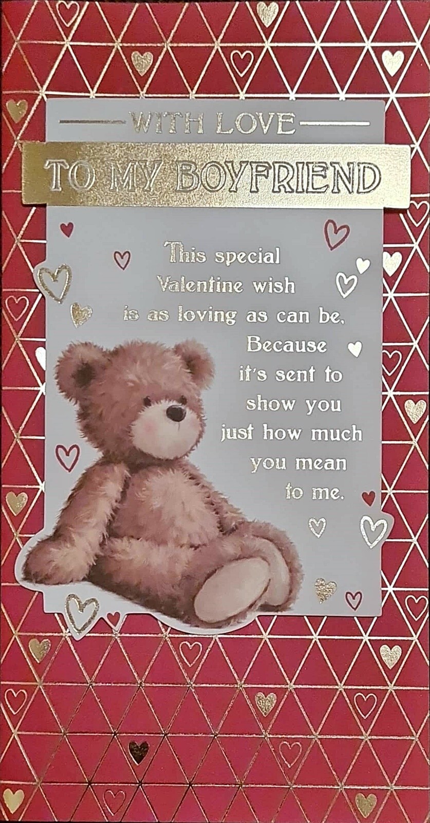 Happy Valentine's Day Card With Love to my Boyfriend Cute Bear Poem Gold Foil