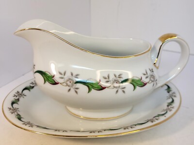 Spring China Co. Gravy Boat & Dish Berkeley soft Grey Green Holiday Dinners Set