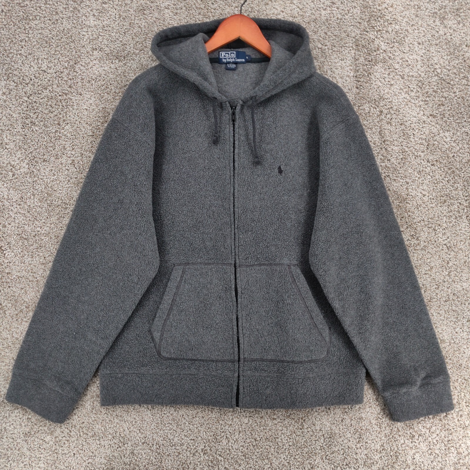 Felpa vintage Polo Ralph Lauren con cappuccio uomo grande grigia full zip logo pony