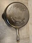 Vintage GRISWOLD Cast Iron SKILLET # 5 LARGE BLOCK LOGO 724 Flat No Spin