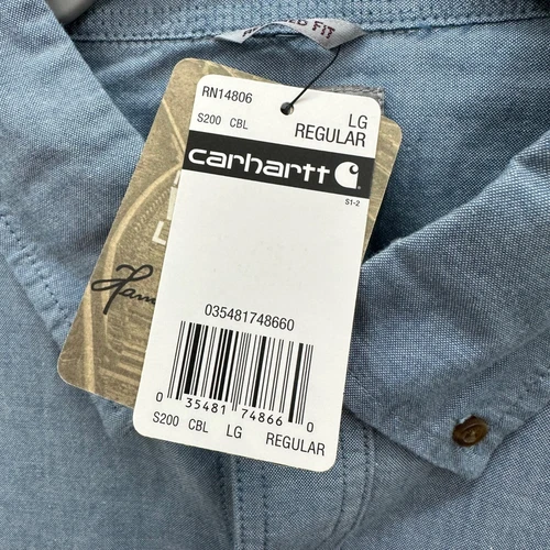 Carhartt GE Johnson Relaxed Short Sleeve Chambray Button Up Shirt Mens Large NEW
