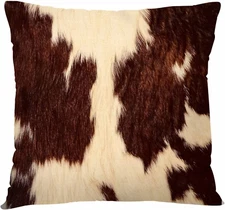 Cowhide Print Throw Pillow Covers Cow Hair Skin Brown White Cotton Linen 18X18
