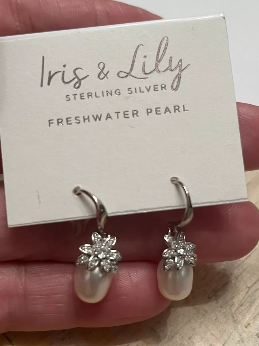Iris Lily Sterling Silver Freshwater Pearls Earrings NWT eBay
