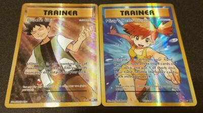 FULL ART Brock's Grit + Misty's Determination ULTRA RARE Holo Foil Pokemon - LP