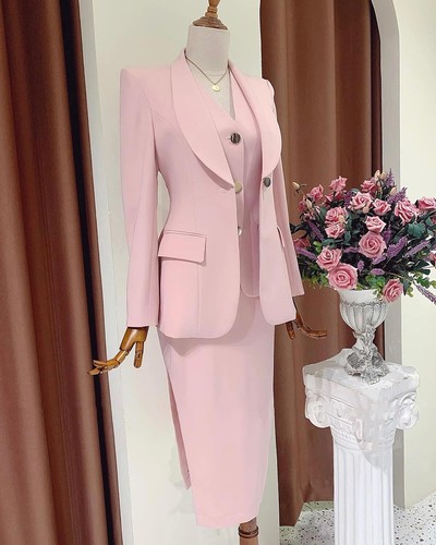 Set completo donna gonna gluteo avvolgente scialle bavero elegante business casual outfit - Foto 3 di 20