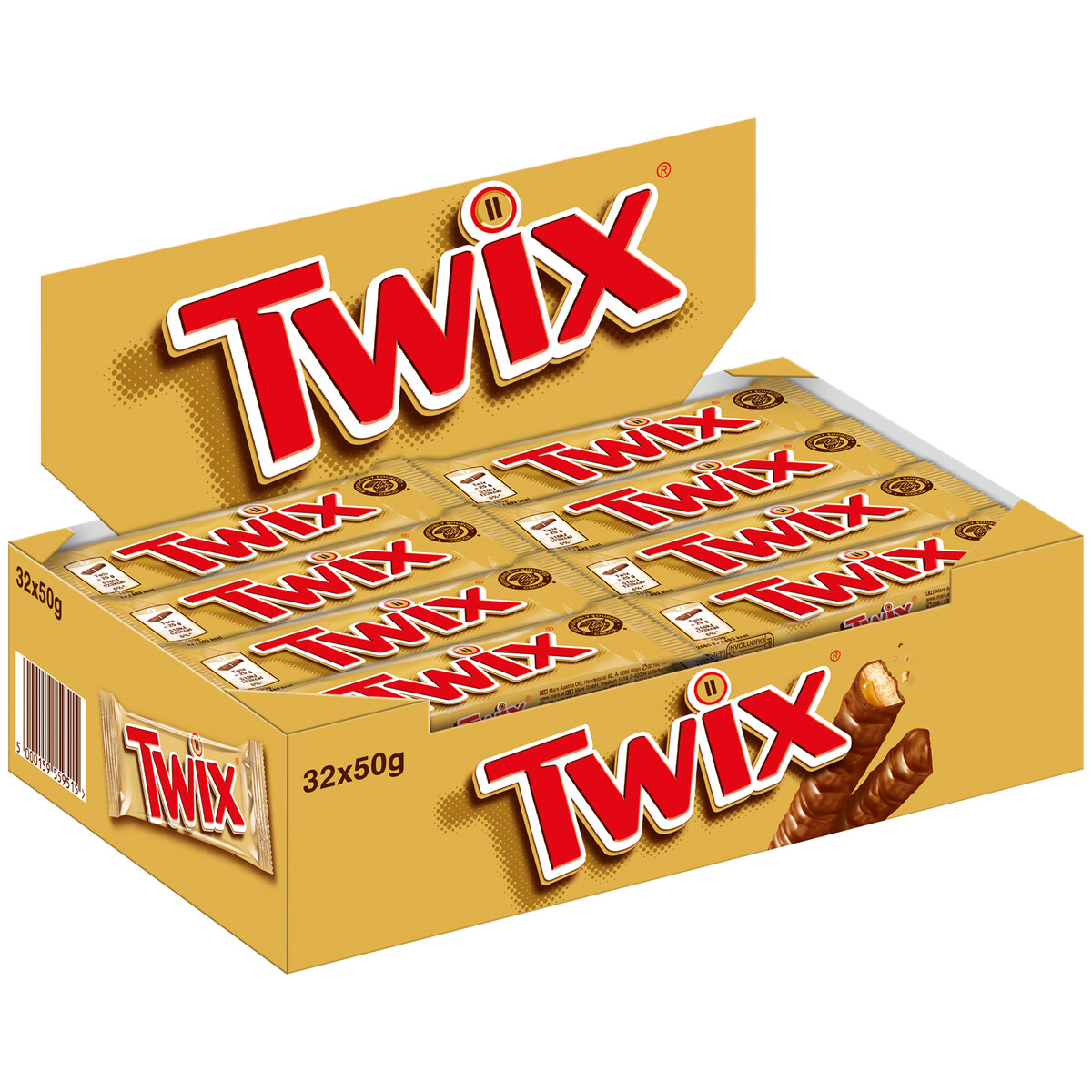 Twix Rollo de Galleta con Caramelo, Chocolate 50 g Pack 32