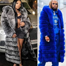 Fashion Winter Mens Women Real Fox Fur Hood Overcoat Genuine Fur Jackets Outwear