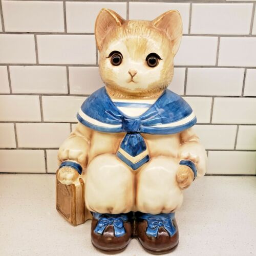 Mervyn's Wilbur Milton Sailor Cat with a Book Glass Eyes VTG Décor Cookie Jar