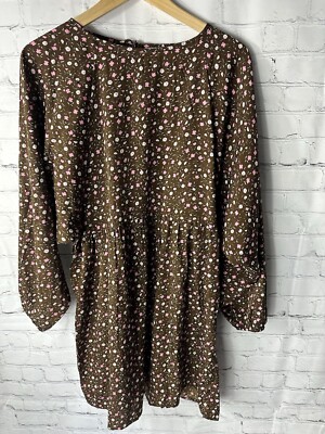 Daisy Street Brown Floral Smock Dress Women's Size 12 Long