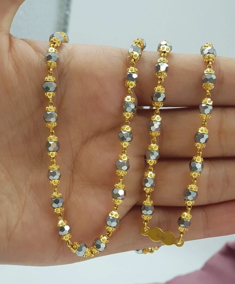 Fabuloso collar largo de cadena de oro de 22 quilates con cuentas de cristal para hombre de oro de uso diario Foto 4 de 4