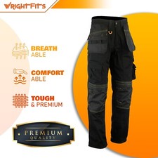 WrightFits Mens Work Cargo Trousers Heavy Duty Knee Pad Pocket Pants Black 30-42