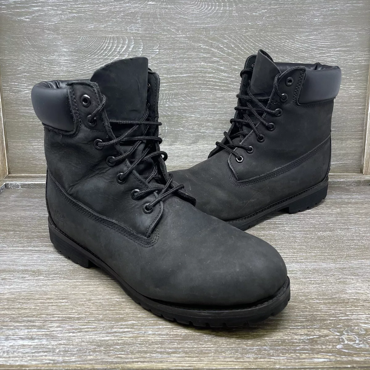 Timberland 6 Premium Boots Leather Waterproof Triple Black Nubuck Mens Size 13