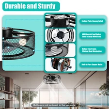 Modern LED Ceiling Fan Light Semi Flush Mount Caged Fan Lamp with Remote Control