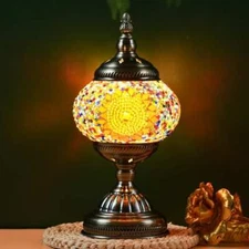 Handcrafted Turkish Table Lamp Metal Base Light with Moroccan Mosaic Design