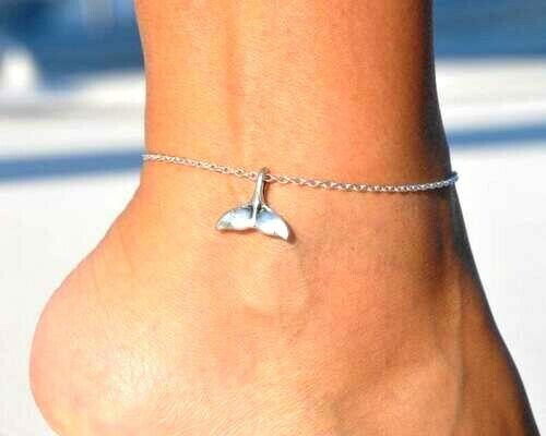 Cavigliera coda di balena bracciale argento cavigliera coda di balena gioielli oceano nautica cavigliera - Foto 1 di 4