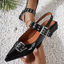 Women Flat With Shoes 2025 Luxury Buckle Flats Shoe Slingback Pointed Toe Sandal