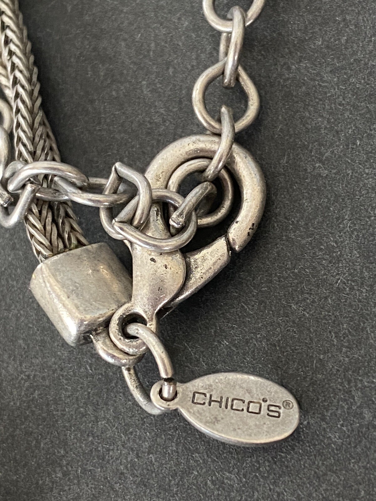 CHICO'S Silver Tone Double Square Multi Color Rhi… - image 9