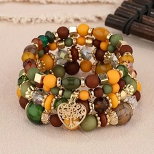 4pcs/set Heart Charm Beaded Bracelet Womens Bracelet Stackable