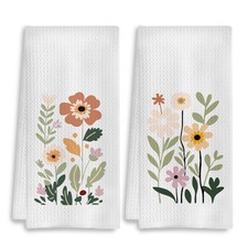 Set of 2 16x24 Inch Cute Floral Hand Towels Wildflower Decorative for Kitchen