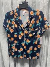 Joyspun Women’s Shorty PJ Set NWT SZ S (4-6) Button Front Navy Blue Tangerines