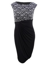 Connected Women's Petite Sequined-Lace Draped Dress (8P, Black/Silver)