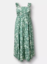 Torrid Maxi Dress Challis Tiered Green Floral NWT New 2X