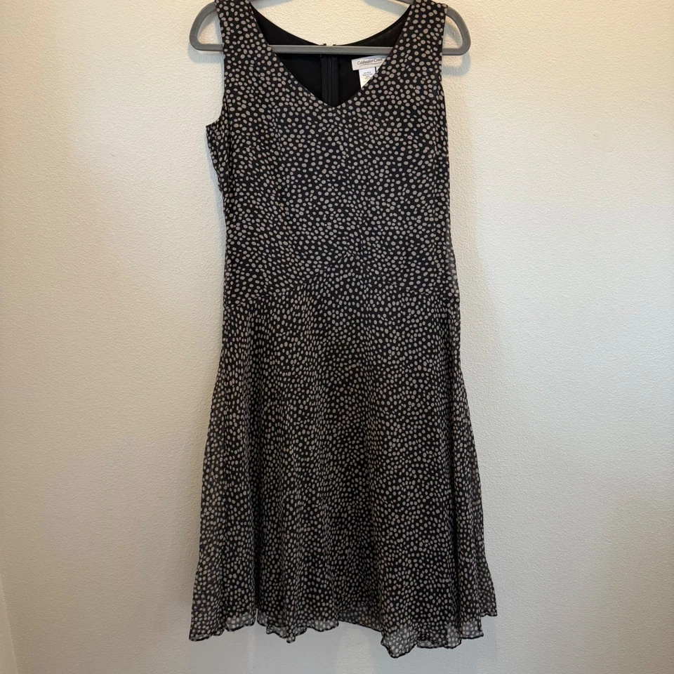 Vestido Coldwater Creek Negro Lunares Seda Sin Mangas Ajuste Acampanado Midi Talla Pequeña 8 Foto 3 de 4