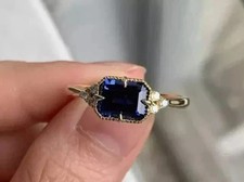 2Ct Emerald Cut Lab Created Blue Sapphire Engagement Ring 14K Yellow Gold Plated