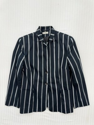 Comma Women s Navy Striped Cotton Denim Button-Up Shirt 42 Long Sleeve
