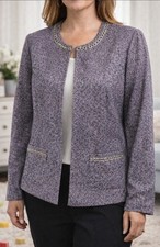 Alfred Dunner Purple Blazer jacket Size 12 silver chain cotton blend elegant