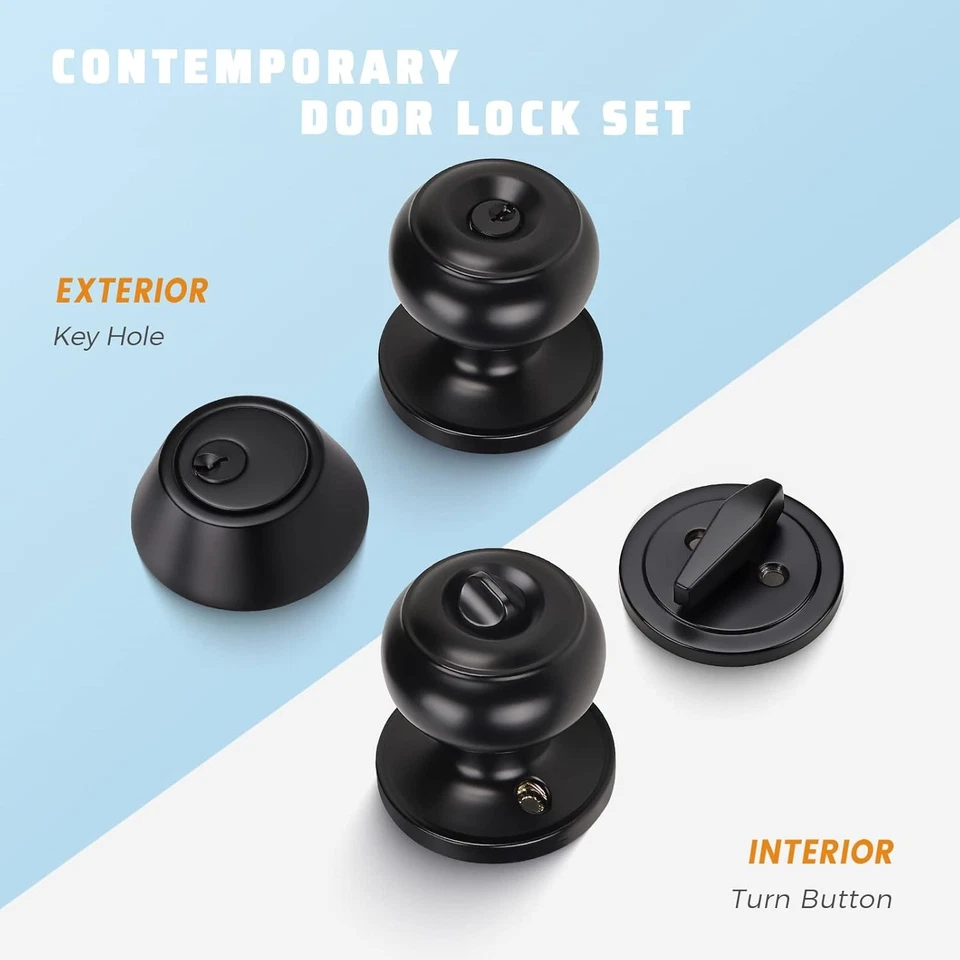 3 Pack Keyed Alike Entry Door Knobs and Single Cylinder Deadbolt Lock Combo Set - Image 2 of 4