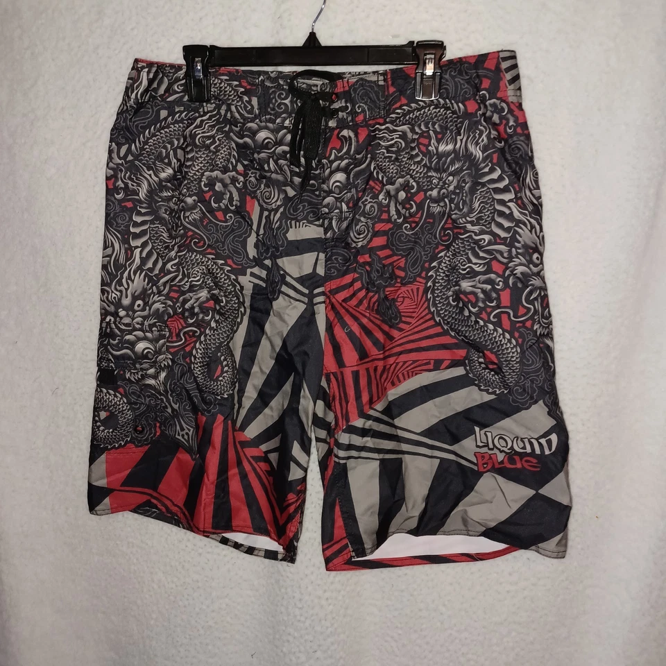 Bañador corto de surf azul líquido para hombre talla 38 rojo negro dragón chino (DP) Foto 2 de 4