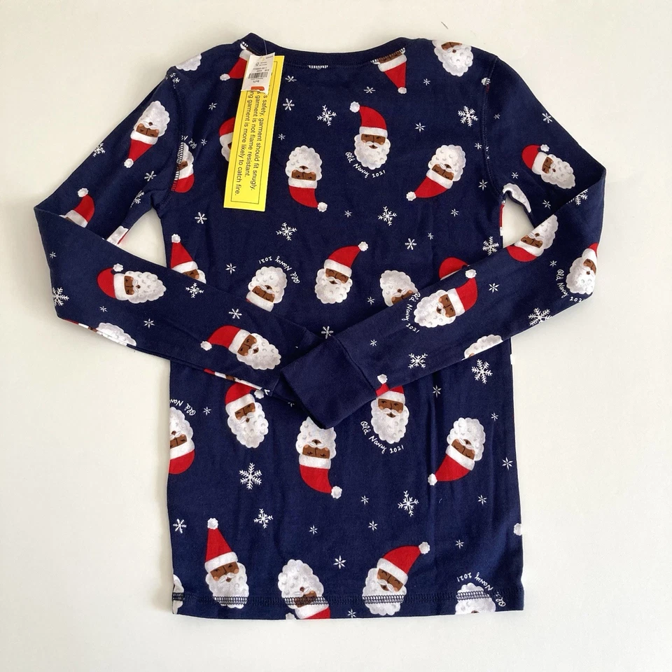 Old Navy Black/African American Santa 2pc Kids Pajama Size L(10) Unisex Navy - Image 2 of 4