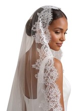 Mantilla Wedding Veil Cathedral Bridal Veil French Soft Lace Edge with Comb f...