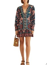 NWT Farm Rio Seashell Tapestry Long Sleeve Mini Dress Women's M