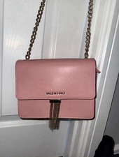 Valentino Small Pink Smooth Leather Crossbody Bag Gold Chain Tassel Clasp