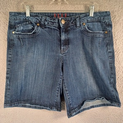 Elle Paris Womens Dark Blue Denim Shorts Plus Size 16 Zipper Button Pockets Soft