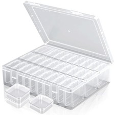 Bead Organizer Box, 31 Mini Clear Jewelry Organizers and Hinged Lid Bead Stor...