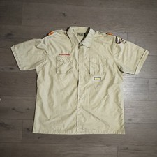Boy Scouts of America BSA Shirt Men XL Tan with Sewn Patches Short Sleeve Button
