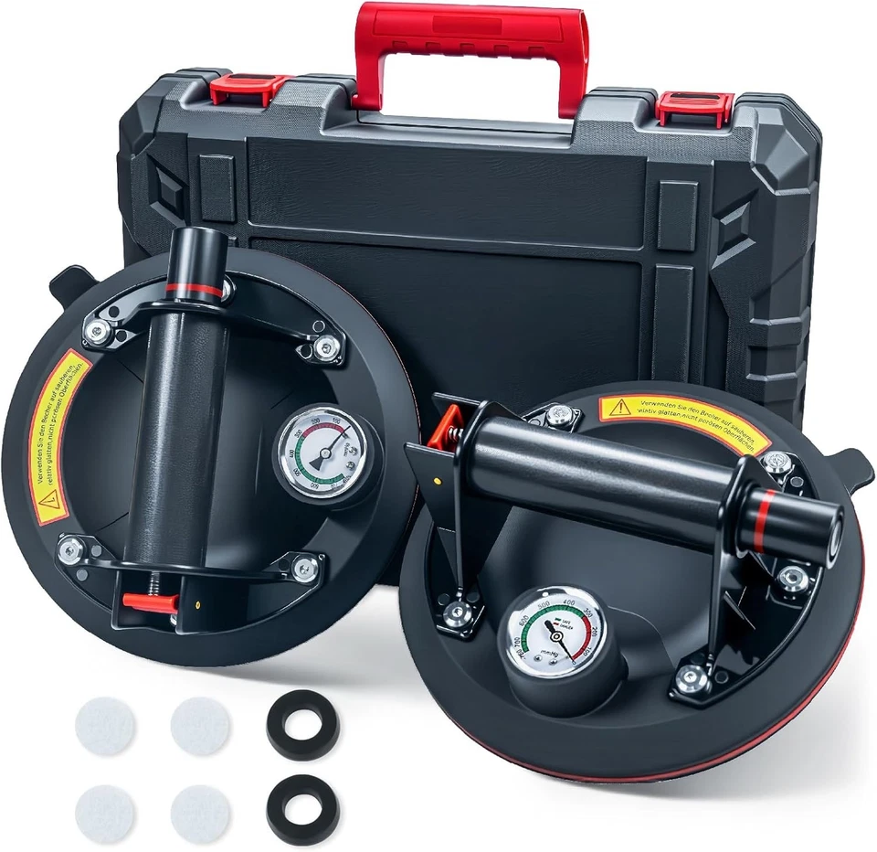 Saugheber Set aus Gummi mit Manometer 220kg für Glas Fliesen Marmor - Bild 3 von 4