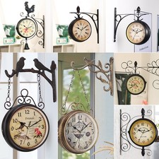 Outdoor Paddington Station Wall Clock Double Side Hanging Clock w/ Mount Bracket