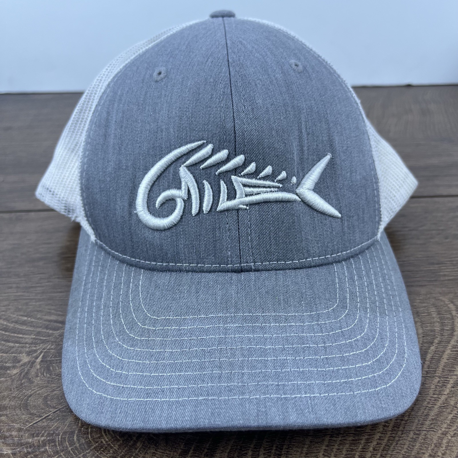 Fish Skeleton Hat Fish Skull Snapback Hat Gray Ad… - image 1