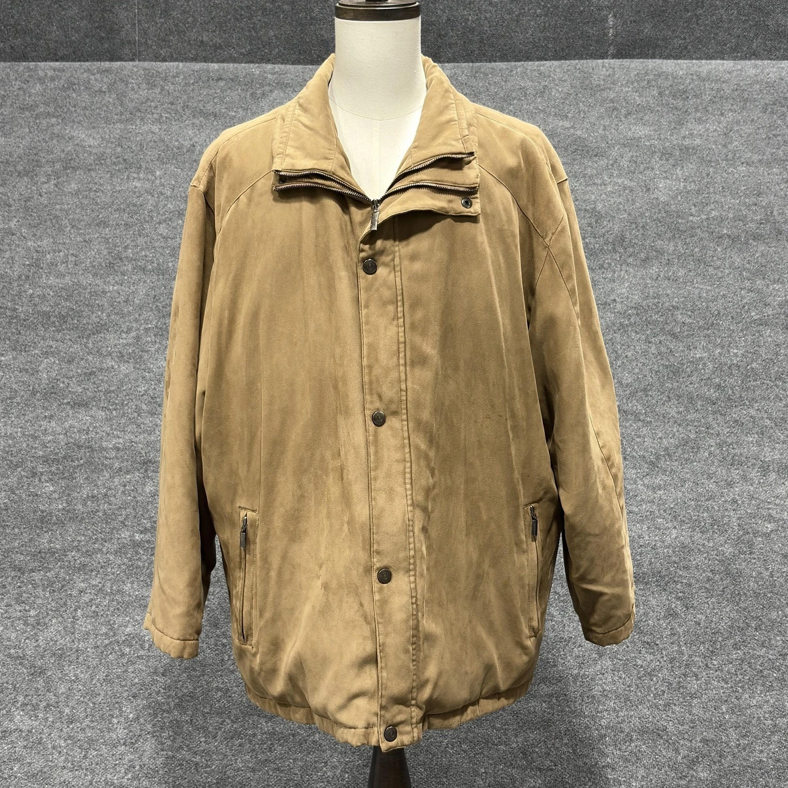 Weatherproof Impermeable Jacket Mens 2XL Tan Zip Snap Storm Flap Quilted Lined
