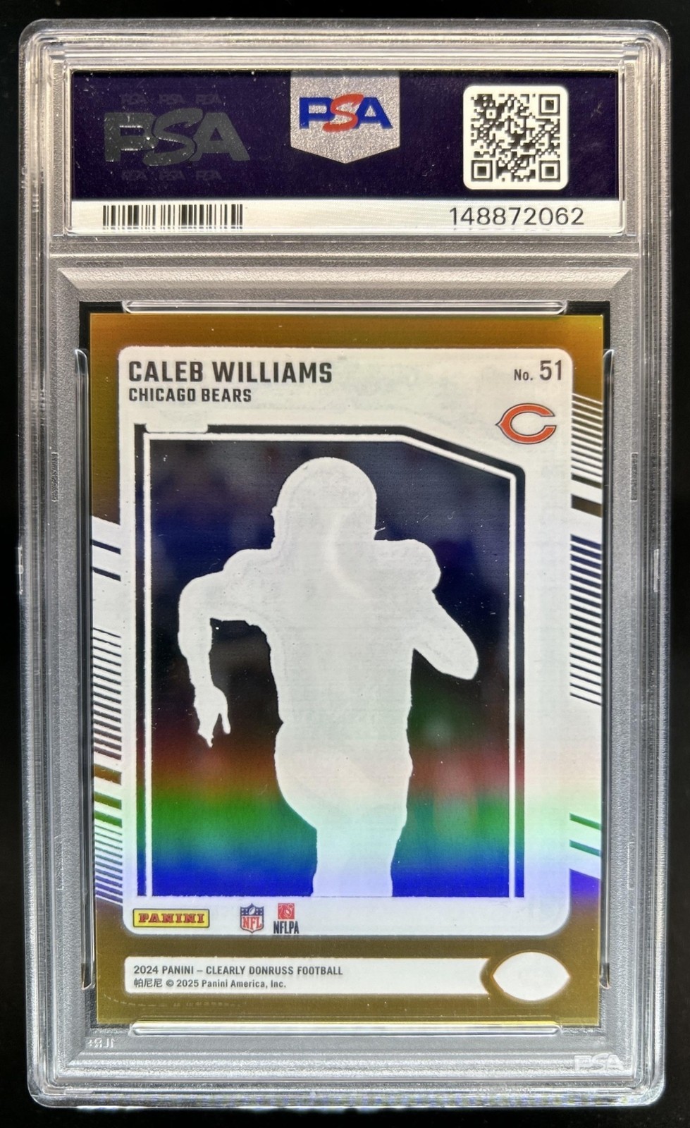 2024 Panini Clearly Donruss Caleb Williams Gold Rated Rookie #/10 Bears PSA 9 view 2