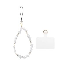 Phone Charm Wrist Strap Beaded Gemstone Phone Lanyard with Tab White