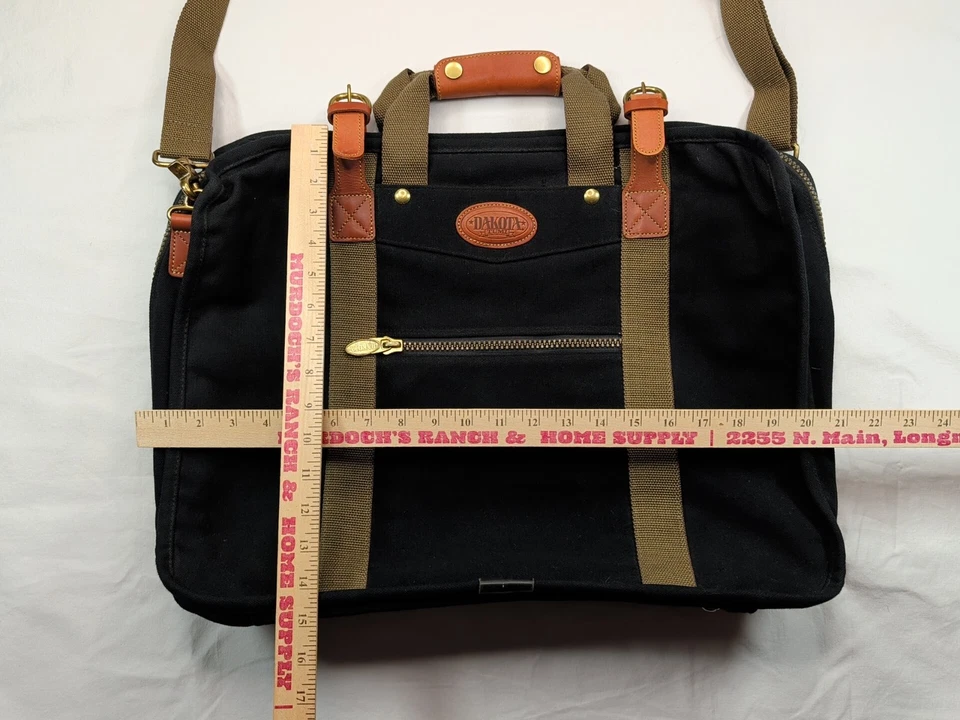 DAKOTA TUMI Authentic Black Canvas Tan Leather Shoulder Duffle Weekender Bag - Image 2 of 4