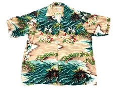 Lucky Beach Hula Wear Paradise Found Hawaiian Shirt Floral Beach Theme Size L