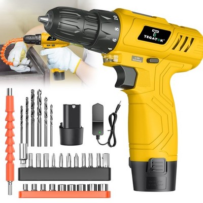 12V Cordless Drill Set, Equipped with Lithium Battery and Fast Charger,