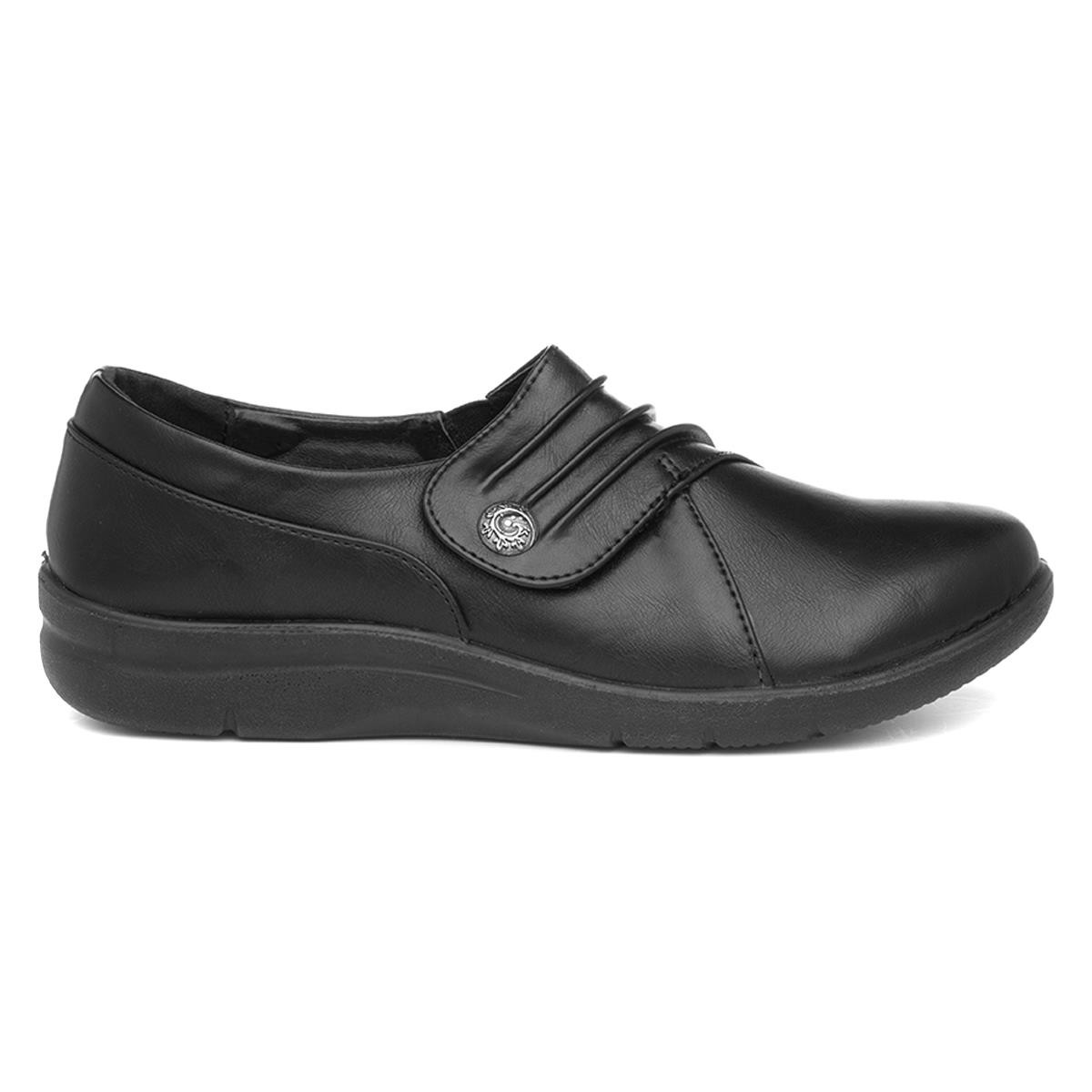 Cushion Walk Womens Shoes Black Adults Ladies Flat Easy Fasten